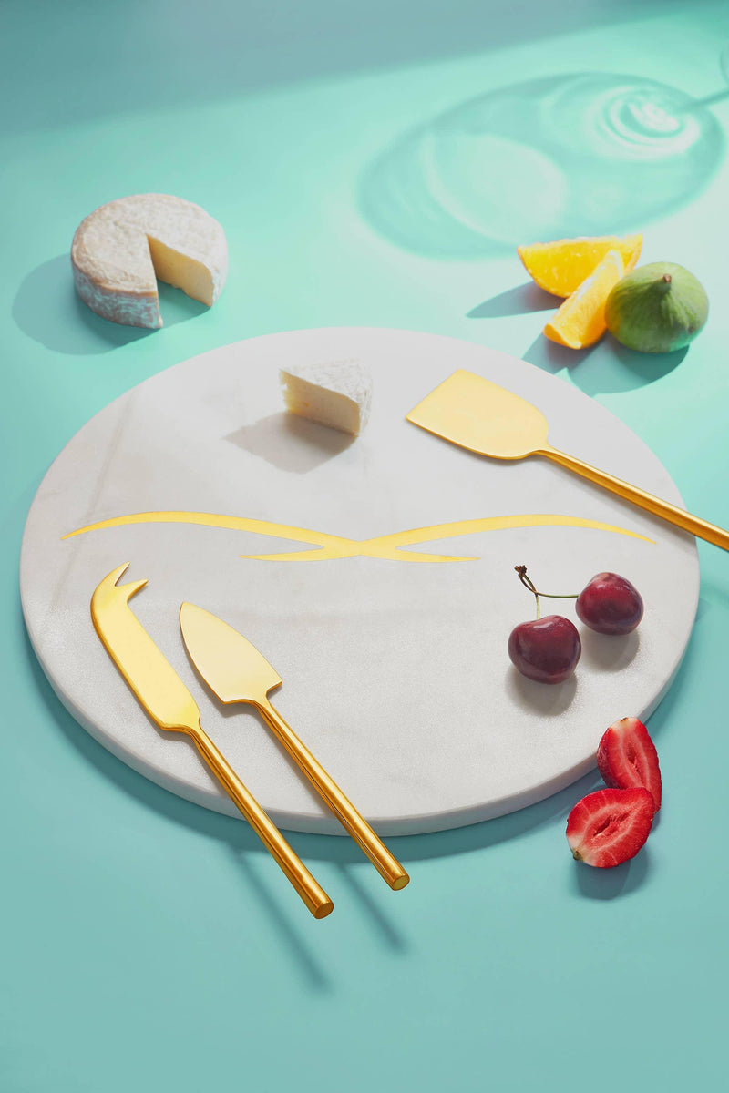 White Marble Cheese Board with Knives