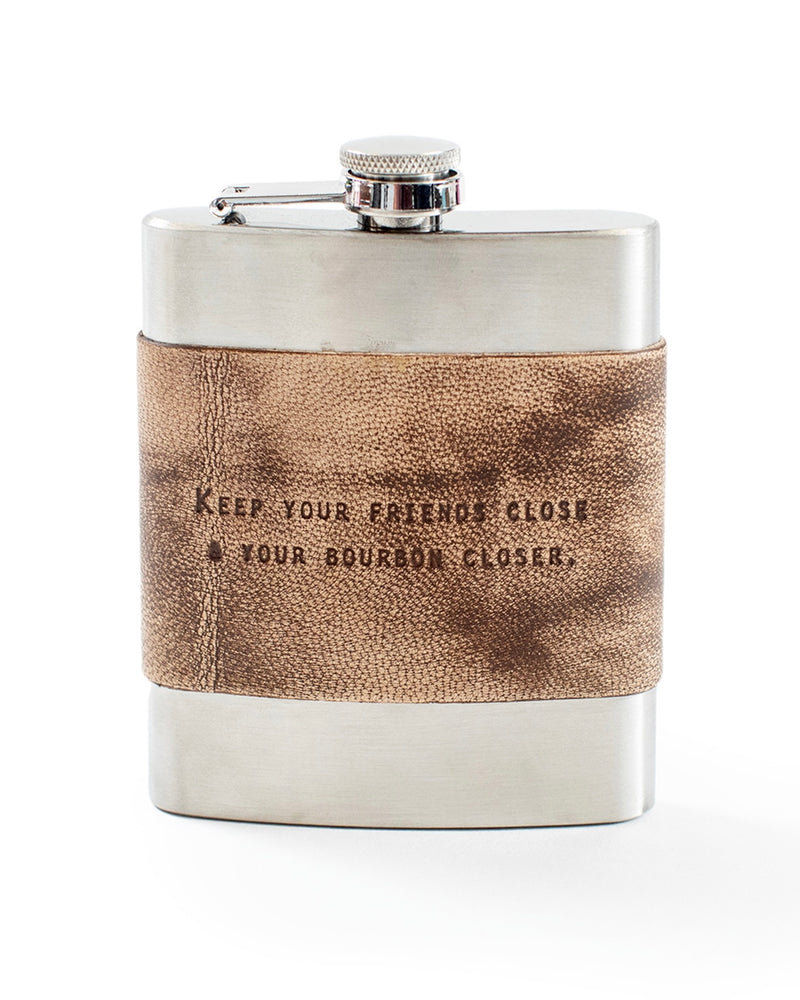 Brown Leather Flask - Keep Your Friends Close