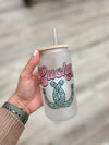 Lucky Frosted Glass w/ Straw and Lid