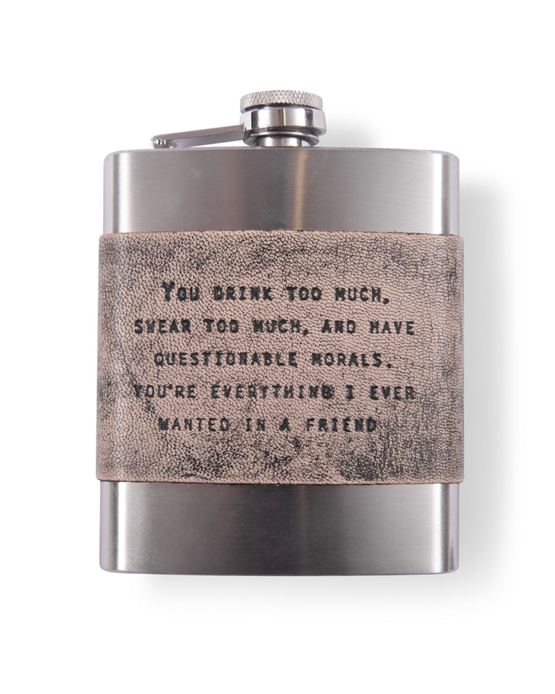 Grey Leather Flask - You Drink Too Much